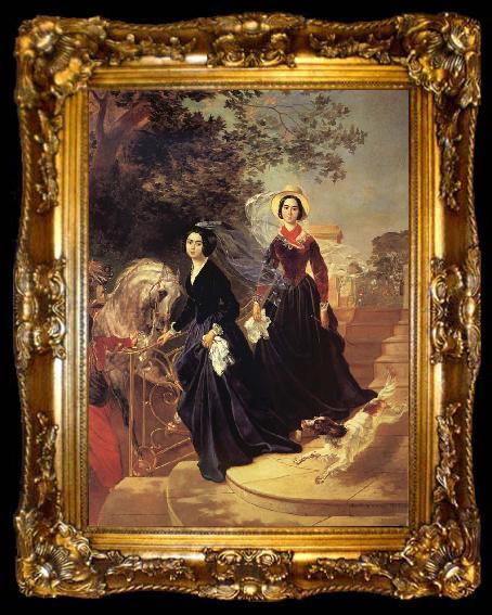 framed  Karl Briullov Portrait of The Shishmariov sisters,Olga and Alexandra, ta009-2